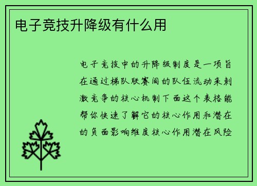 电子竞技升降级有什么用